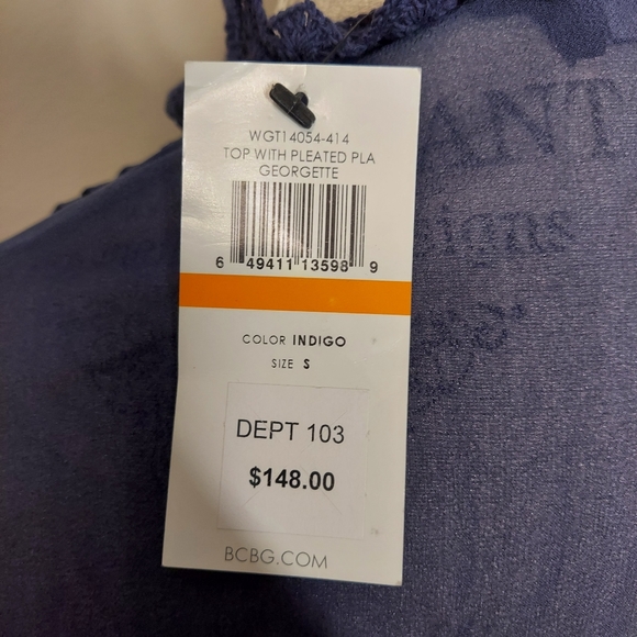 NWT BCBGMaxAzria Blue Sheer Silk Chiffon Top "Defect" 3/4 Sleeves Long Top S - Picture 7 of 9